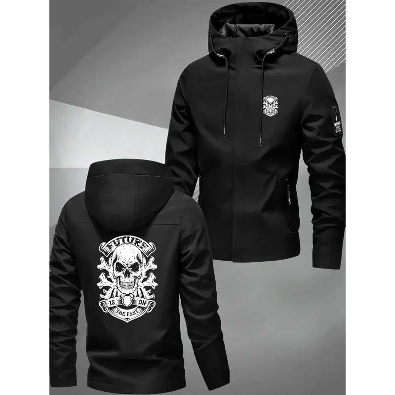 New couple's windbreaker jacket，Skull print，All-weather windproof outdoor mountaineering clothing，Outerwear for men and women
