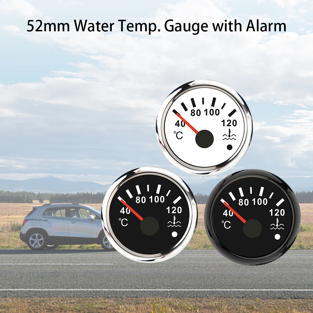 RHAXEL 52mm Water Temperature Gauge with Alarm Red Backlight 12Volt 24Volt for Auto RV VAN Yachts Universal