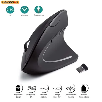 HOMEFISH Vertical Mouse Ergonomic 2.4GHz Wireless Optical Mice 3 Adjustable DPI 800/1200/1600 6 Buttons for Laptop PC Computer 1