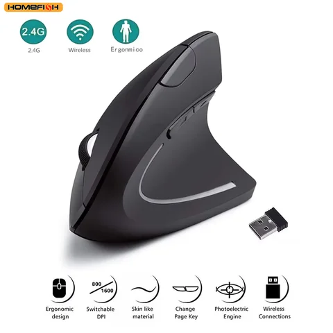 HOMEFISH Dikey Fare Ergonomik 2.4 GHz Kablosuz Optik Fareler 3 Ayarlanabilir DPI 800/1200/1600 6 Dizüstü Bilgisayar Bilgisayar için Düğmeler