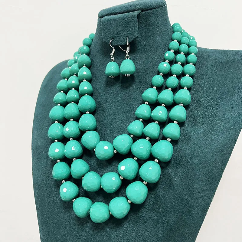 Europe and America Exaggerated Women\'s Jewelry Accessories Colorful Mult Layers Acrylic Beads Necklace Drop Earrings Jewelry Set