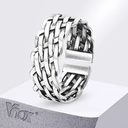 Vnox Opeing Woven Shaped Rings for Men, Braided Metal Finger Band, Stylish Rock Vintage Adjustable Unisex Jewelry