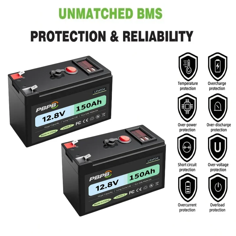 LiFePO4 12V 150AH Lithium Iron Phosphate Battery for Energy Storage RV Off-Grid System Solar Power Generation System