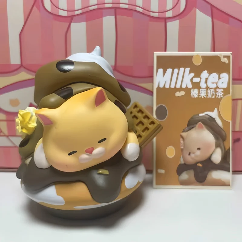 Cute Femi Afternoon Tea Dessert Series Tide Play Blind Box Hand Set Up Hazelnut Milk Tea Cat Model Toy Desktop Ornament Gift