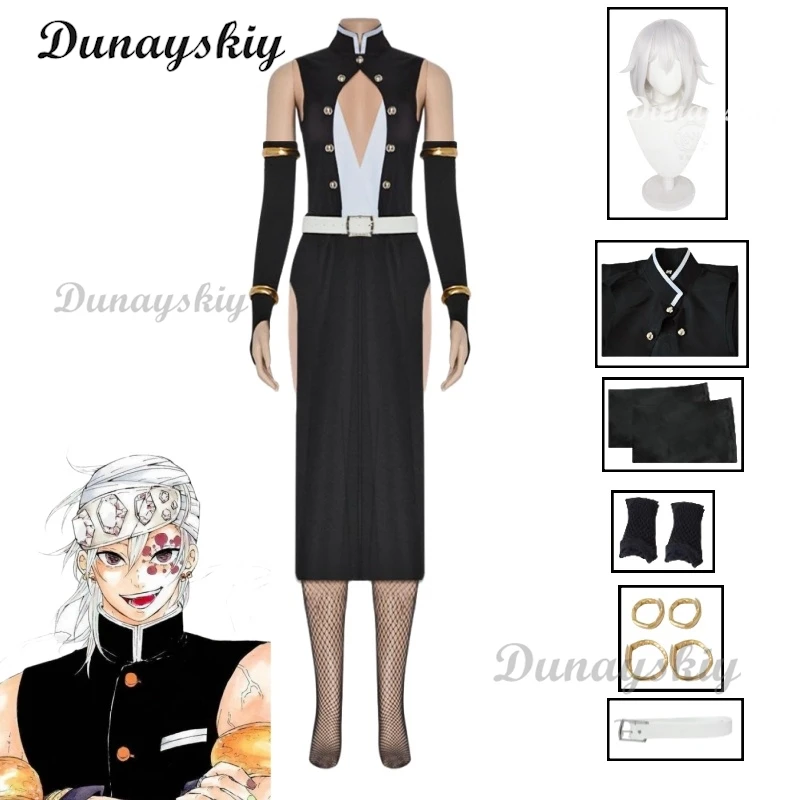 

Женская версия Uzui Tengen, карнавальный костюм, командная форма, вечерние карнавальные черные платья, аниме-стикеры, одежда, парик, костюм для косплея