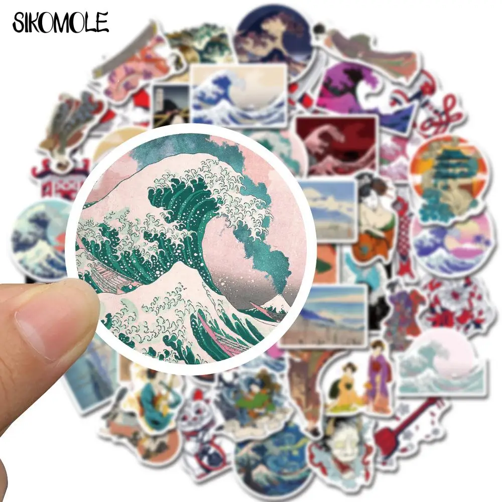 10/30/50PCS Cartoon Vintage Sea Wave Doodle Sticker Japanese Ukiyo-e Art Kids Stationery Laptop Guitar Decal Graffiti Sticker F5