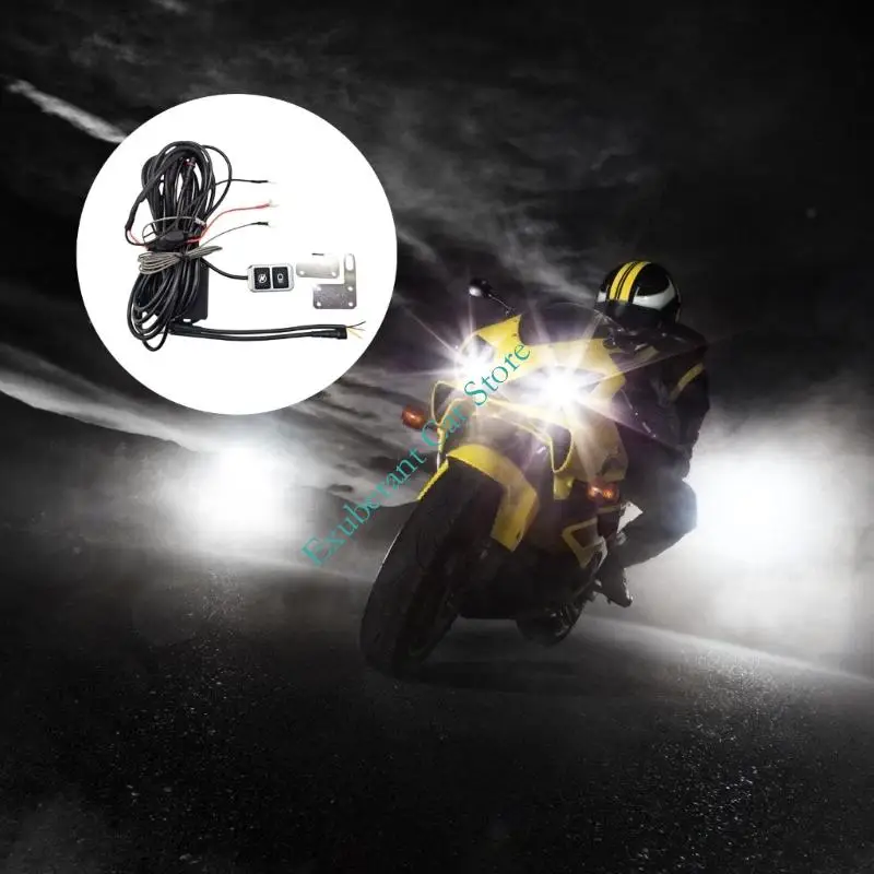 Motorcycle Auxiliary Lamp Wiring Harness with Light Inline Switches, 12V 24V Power and Visible Mounting Hardware for Light