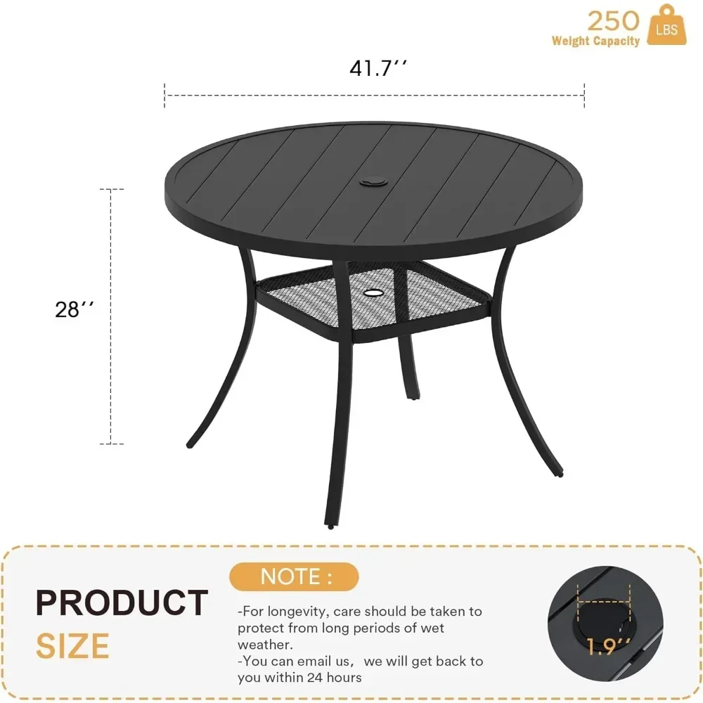 XMSJ Outdoor Tables and Chairs Sets, Black Outdoor Round Table with Adjustable Umbrella Hole, 4 Piece Outdoors Table and Chair