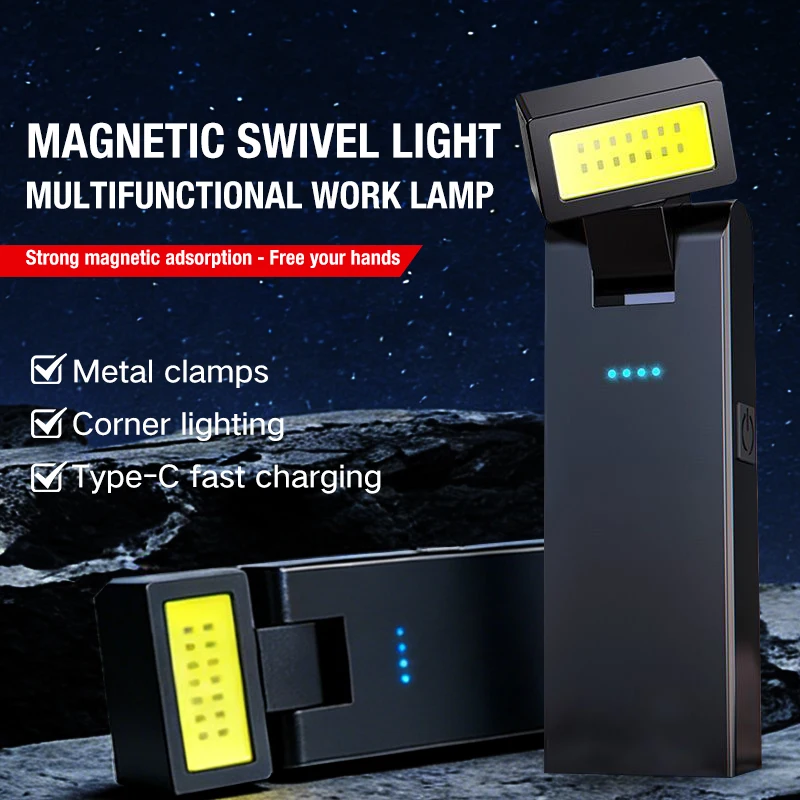 

Mini flashlight for car explosion, portable handheld, strong magnetic suction COB work light, maintenance light with rotatable h