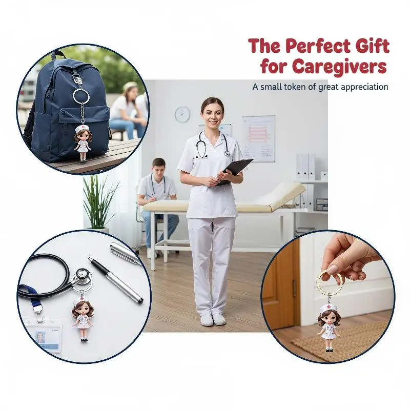 1Pcs 2D Flat Acrylic Cartoon Doctor Nurse Keychain Cute Figurine Pendant