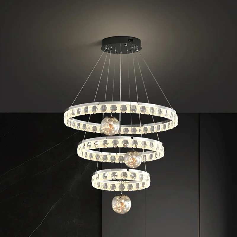 Light luxury living room dining room chandelier, simple atmosphere villa building middle floor lotf crystal lamp, duplex