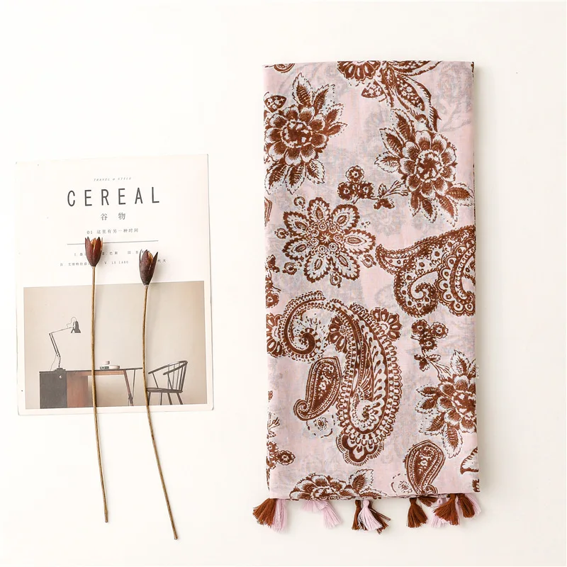 2023 New Beautiful Paisley Pattern Tassel Scarf Shawls Soft Long Floral Print Foulard Head Wrap Hijab Scarves Free Shipping