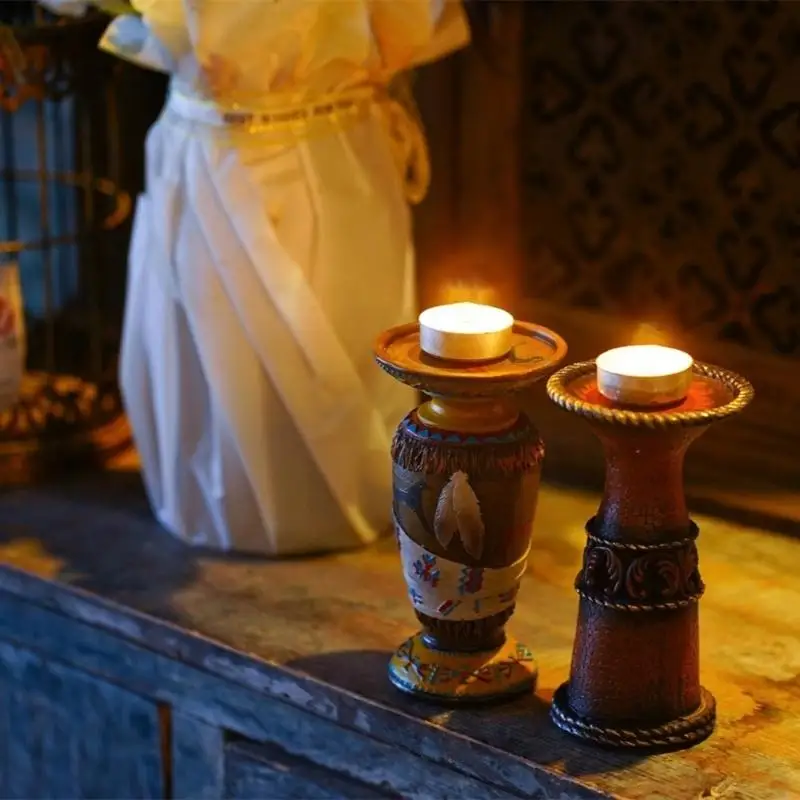 

Элегантный индийский тематический подсвечник из смолы с этническим узором, подсвечники для чайной свечи для безопасного и B03E