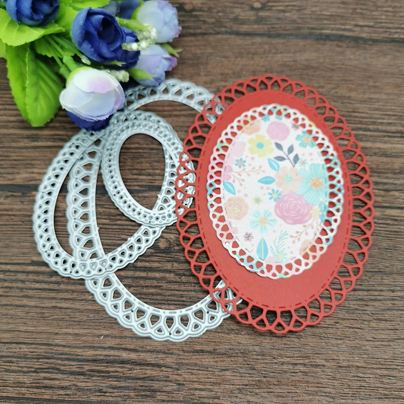 3pcs/set Oval Circle Scallop Fram Metal Cutting Dies for DIY Scrapbooking Album Paper Cards Decorative Crafts Embossing Die Cuts