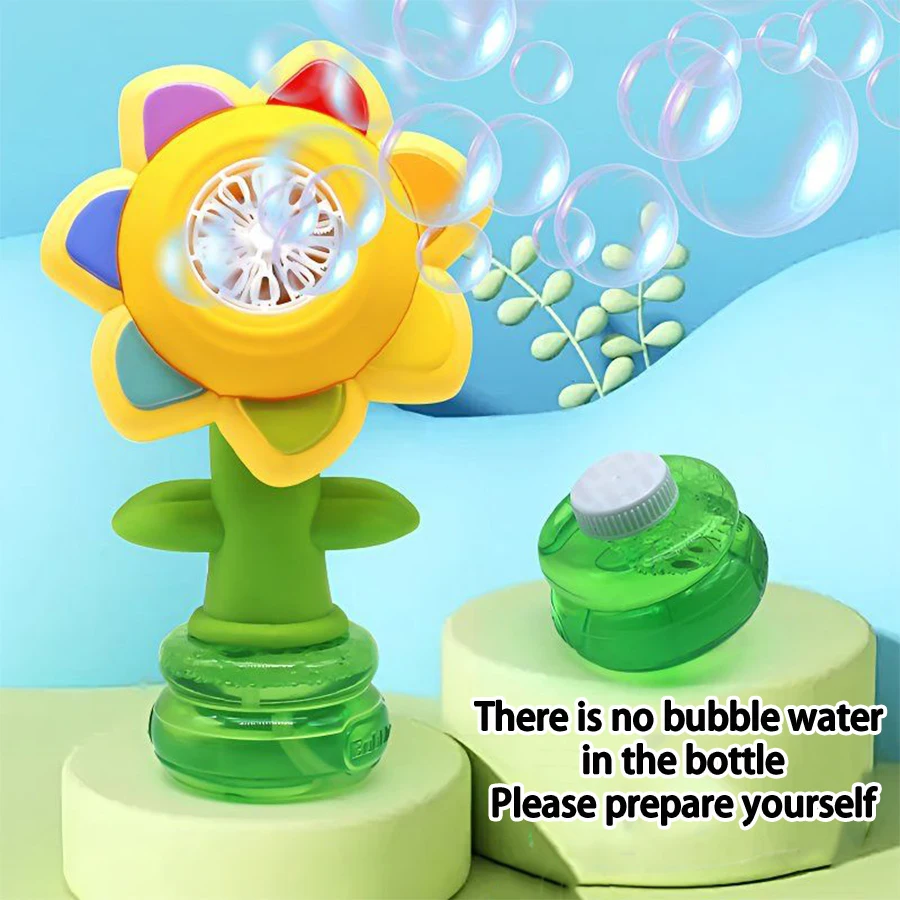 Máquina automática de burbujas para niños, juguetes con siete colores, girasol, sacudir la cabeza, burbujas de jabón, columpio, luz que sopla, burbujas de mano
