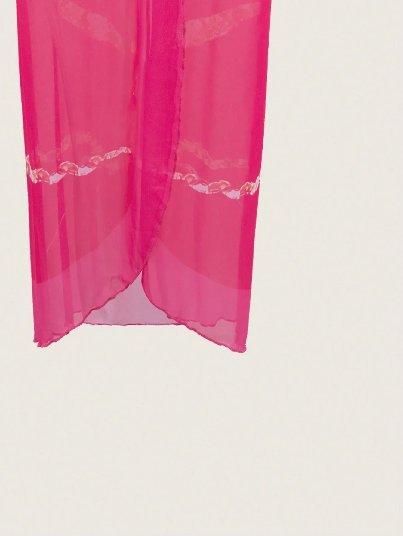 

Pink Sheer Printed Cover-Up Skirt Paired With One-Piece Swimsuit For Summer Beach Wear