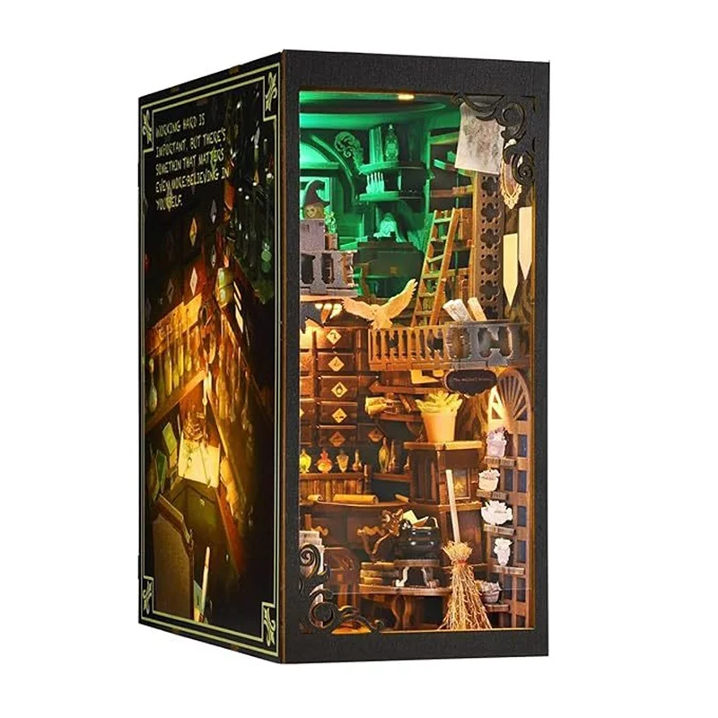 Wooden BookNook Kits Miniature Wooden Doll Houses 3D Puzzle Assembly Building Toys Bookshelf Insert Decoration Toys For Gifts