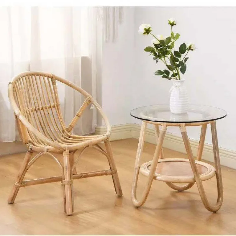 Real Rattan Leisure Adult Balcony Rattan Chair Three-piece Balcony Small Table Chair Household Single Back Chair Rattan garden