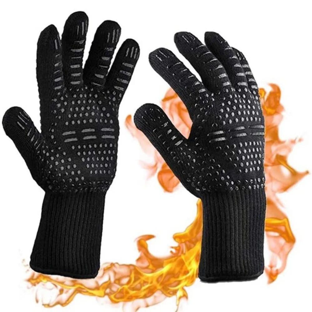 One-piece Barbecue Gloves Aramid Silicone Safety Gloves Barbecue Lining Cotton Insulation Gloves Suitable Kitchen Baking Tools
