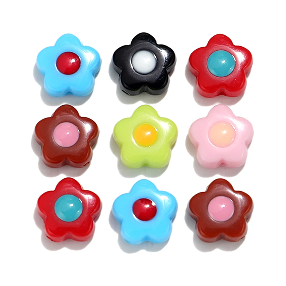 20pcs Cute Resin Colorful Flower Loose Beads Fashion Acrylic Charm Bead for Necklace Bracelets Jewelry Marking