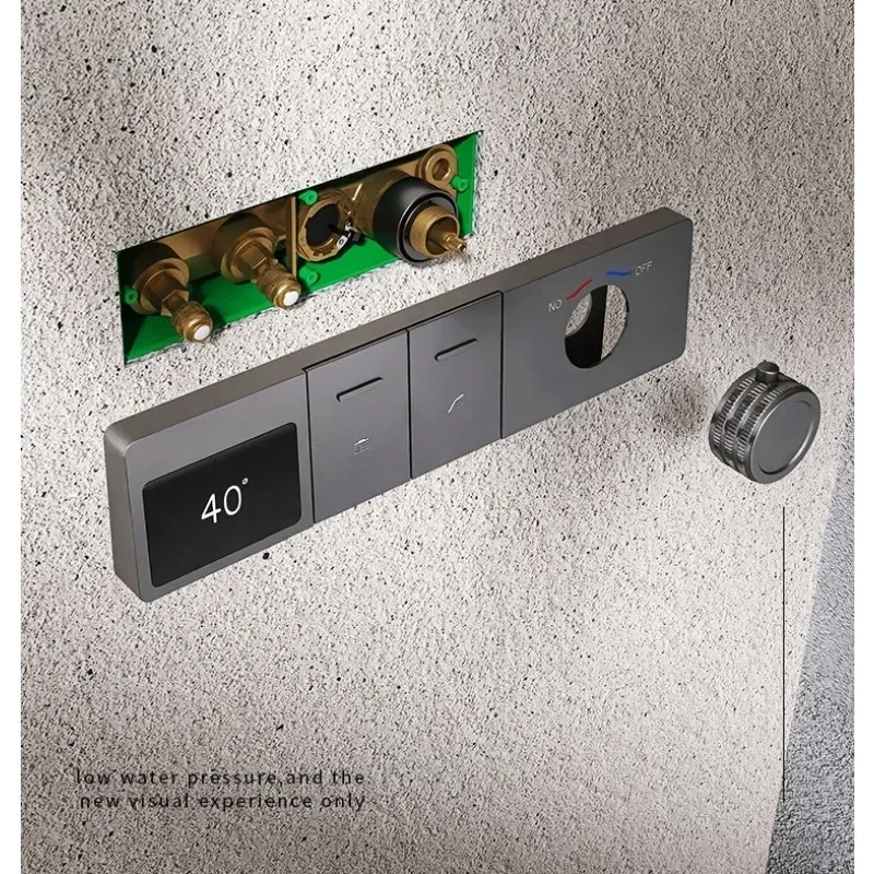 Install rain shower set into the wall all-copper hot and cold dual control minimalist digital display