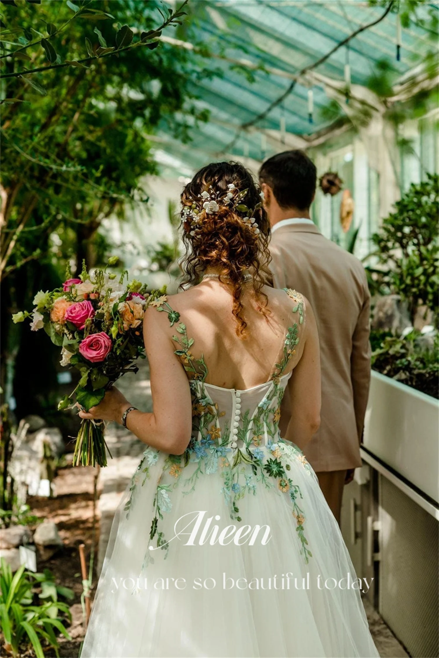 Aileen-A-line vestido de noiva com flores 3D, vestidos de noite para ocasiões formais, vestidos femininos de luxo, querida