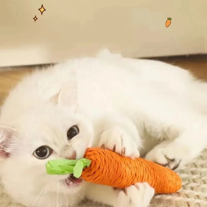 Fun Cat Teething Stick Sound Carrot Cuddle Toy Anti-Bite Scratch Board Pet Supplies for Interactive Entertainment