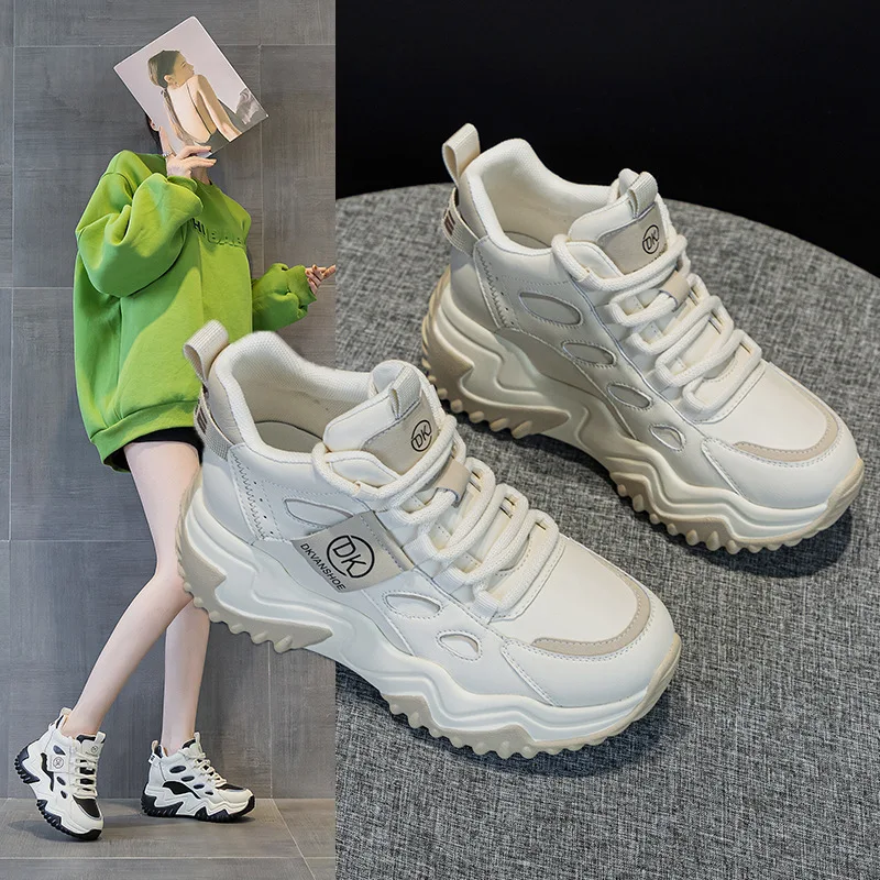 

Женская обувь для папы, осень/зима 2022, новая кожаная повседневная обувь из бисквита с толстой подошвой и бархатной повседневной обувью