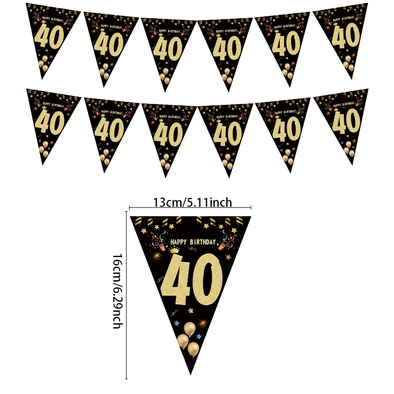 1set 30 40 50 60 Black Gold Happy Birthday Party Decorations Banner Anniversary Backdrops Decoration Black Flags  Banner
