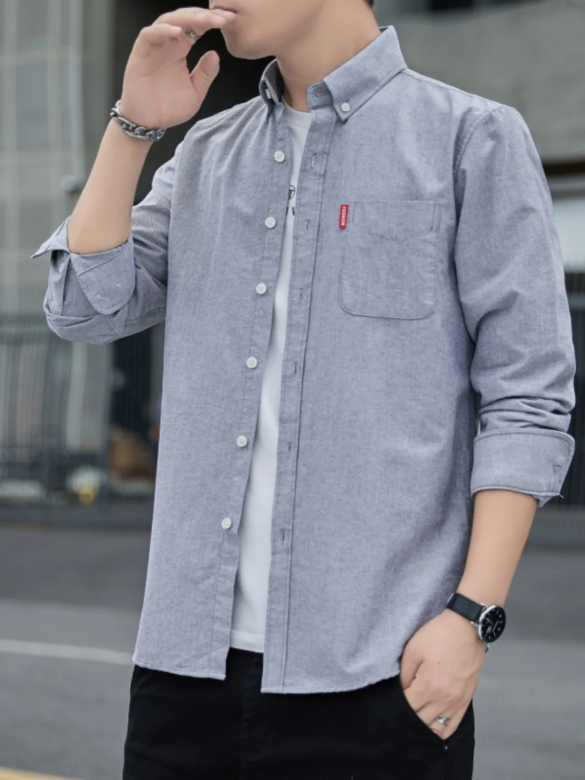 

Spring New Style Men's Casual Shirt Long Sleeve Slim Fit Student Jacket Pure Color Youth Fashion Spring Autumn Men's Outerwear
