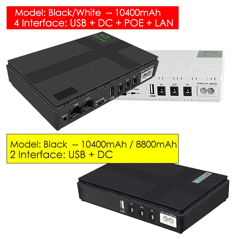 Imagem -02 - Mini Ups Portátil para Roteador Wifi Adaptadores de Energia Alternativos Grande Capacidade 5v12v 10400mah