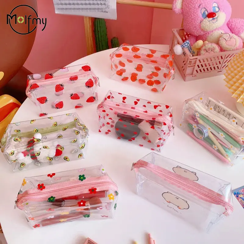 Pvc Makeup Bag Waterproof Transparent Pencil Case Stationery Gift Students Pencil Bag Kawaii Makeup Cosmetic Bags Travel Purse