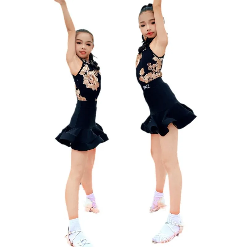 ชุดเต้นลาตินสำหรับเด็กผู้หญิง ชุดฝึกซ้อมการแสดงเด็ก สไตล์คนดังทางอินเทอร์เน็ต ชุดเต้นสำหรับเด็กผู้หญิง