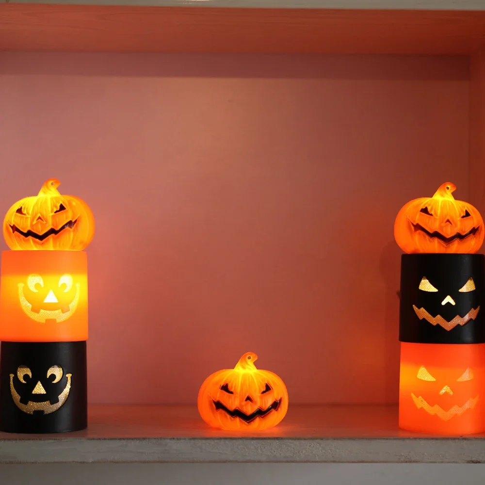 6 шт. светодиодные тыквенные огни на Хэллоуин, тыквенные чайные свечи на Хэллоуин, маленькие оранжевые мерцающие чайные свечи на батарейках для Хэллоуина