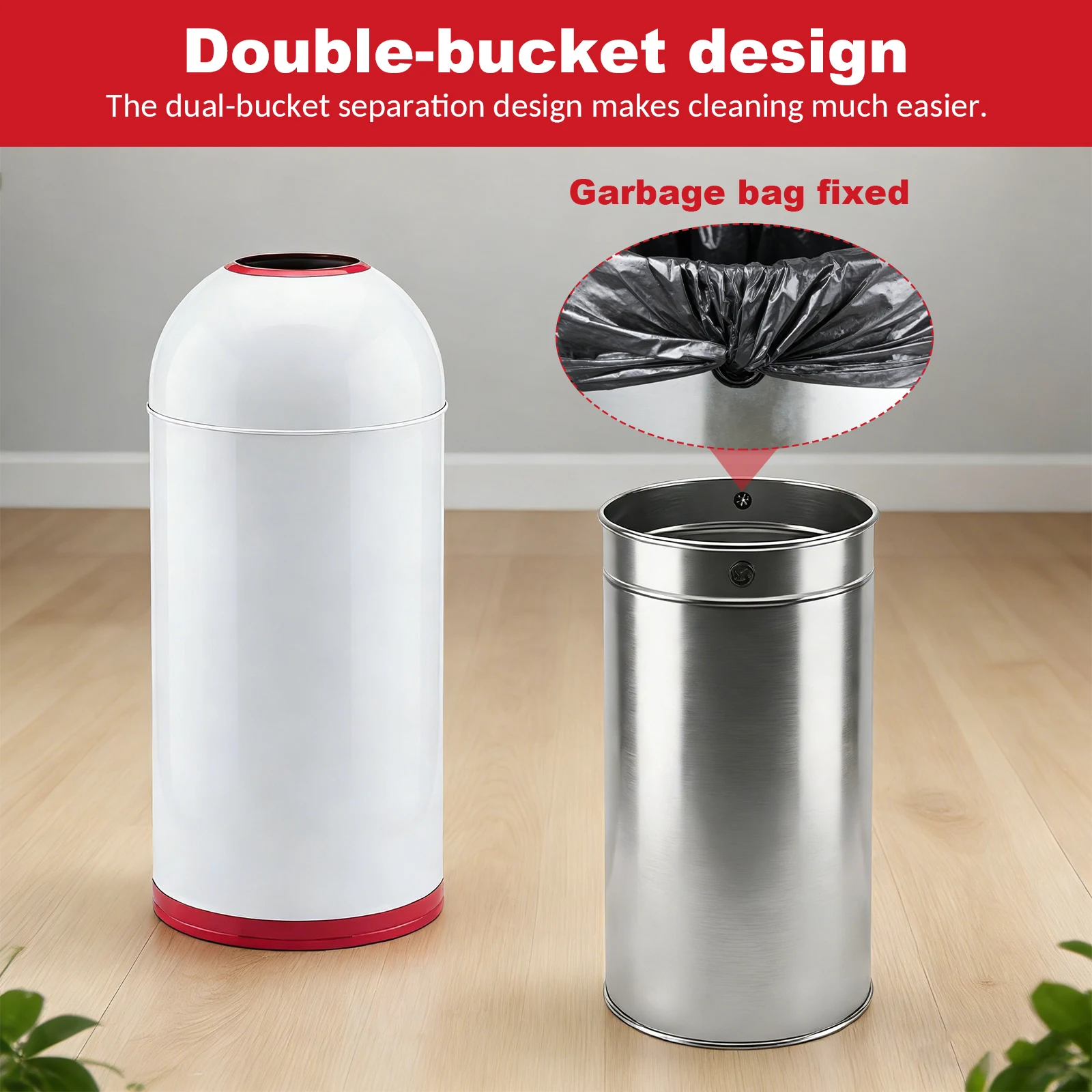

58L Cylindrical Trash Can with Removable Inner Bucket Round Open Top Waste Bin Suitable for Hotels Restaurants and Coffee Shops