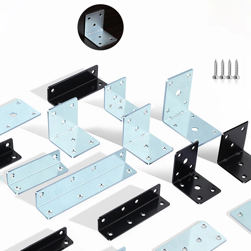 

10 шт. L-образный железный угловой код, черный, 90 градусов, прямоугольный кронштейн, фиксированный разъем, используемый для поддержки полки на доске