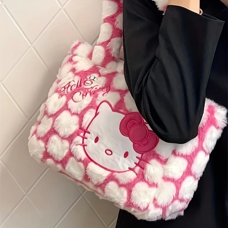 MINISO Sanrio Hello Kitty New Pattern Shoulder Bag Plush Handbag Kawaii Tote Bag Trendy Kawaii Tote Bag Trendy Storage Handbag