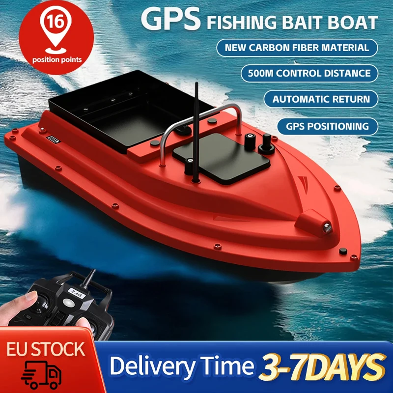 LOKEEVAN D16B Łódka Zanętowa GPS z Dużym Pojemnikiem na Zanęty, Udźwig 1.5KG, Zasięg Zdalnego Sterowania 400-500M, Automatyczna Łódka Zanętowa z Baterią 12000mAh