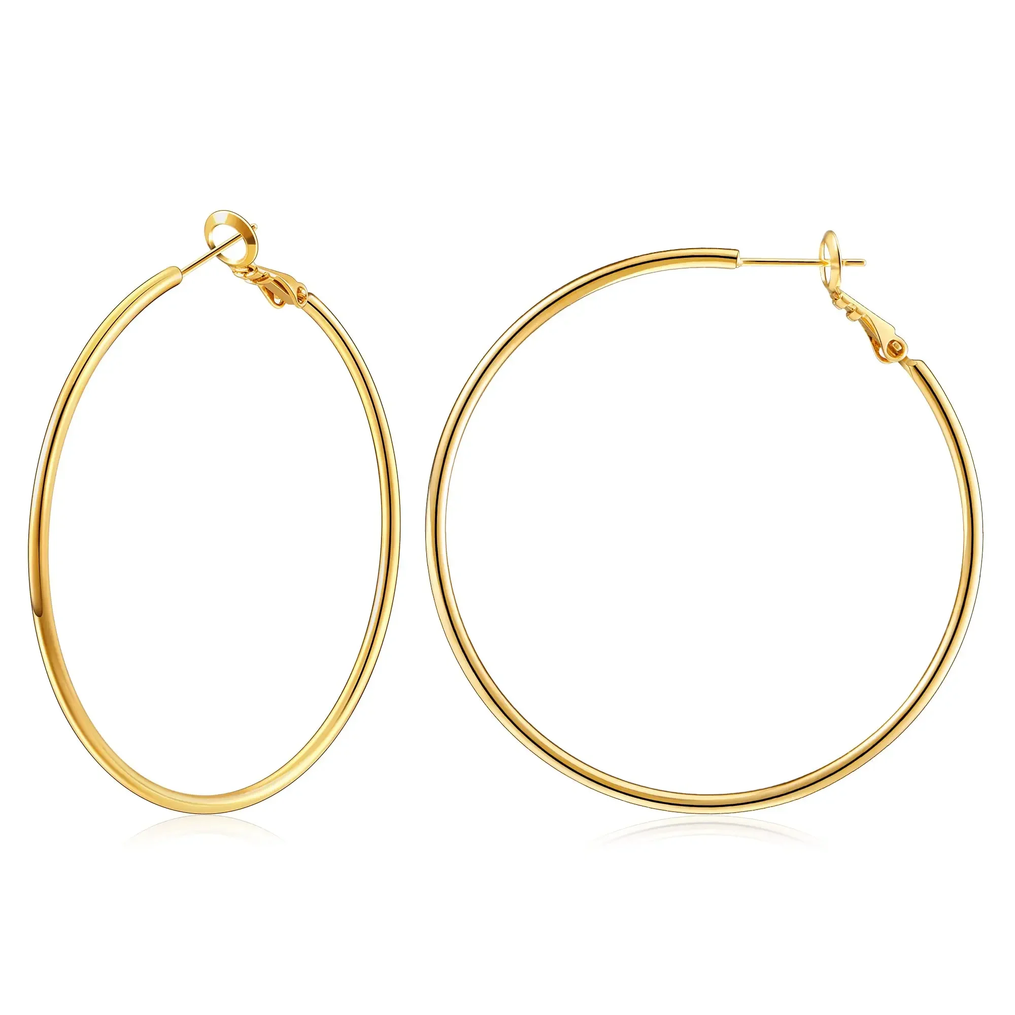 18K Gold Plated Large Hoops Earring  Lightwight Gold Hoop Ea