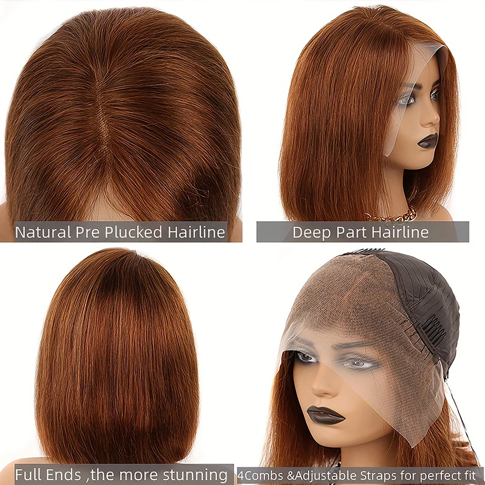 Brown Bob Wig Human Hair for Black Women 13x4Transparent Lace Front Bob Wig Human Hair Pre Plucked with Baby Hair Straight Short