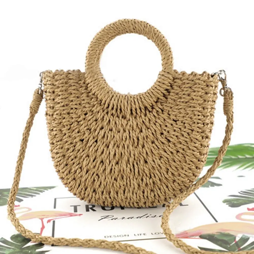 Big Capacity Bags Beach Weaving Ladies Straw Bag Wrapped Beach Bag Moon shaped Top Handle Handbags Shoulder Crossbody Bag