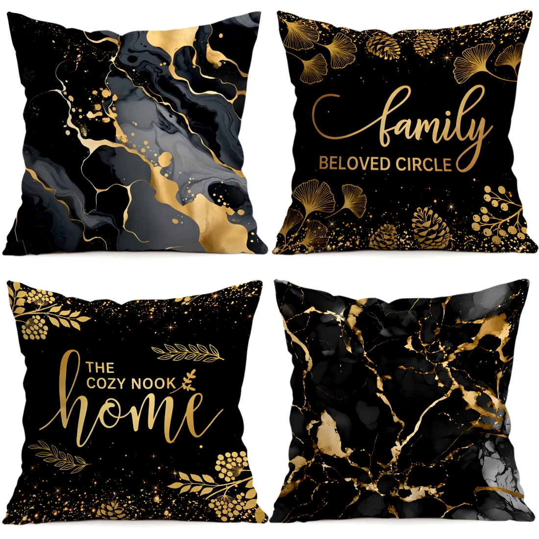 Black Gold Marble Texture Text Design Cushions Pillowcase Polyester Cushion Cover Throw Pillow Pillowcover Home Car Sofa Decor