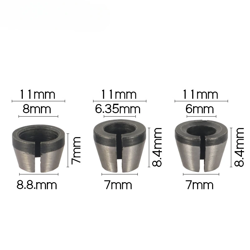 3Pcs 6mm 6.35mm 8mm Milling Cutter Collet Adapter Engraving Trimming Machine Chucks Trimmer Router Bit Accessories Tool