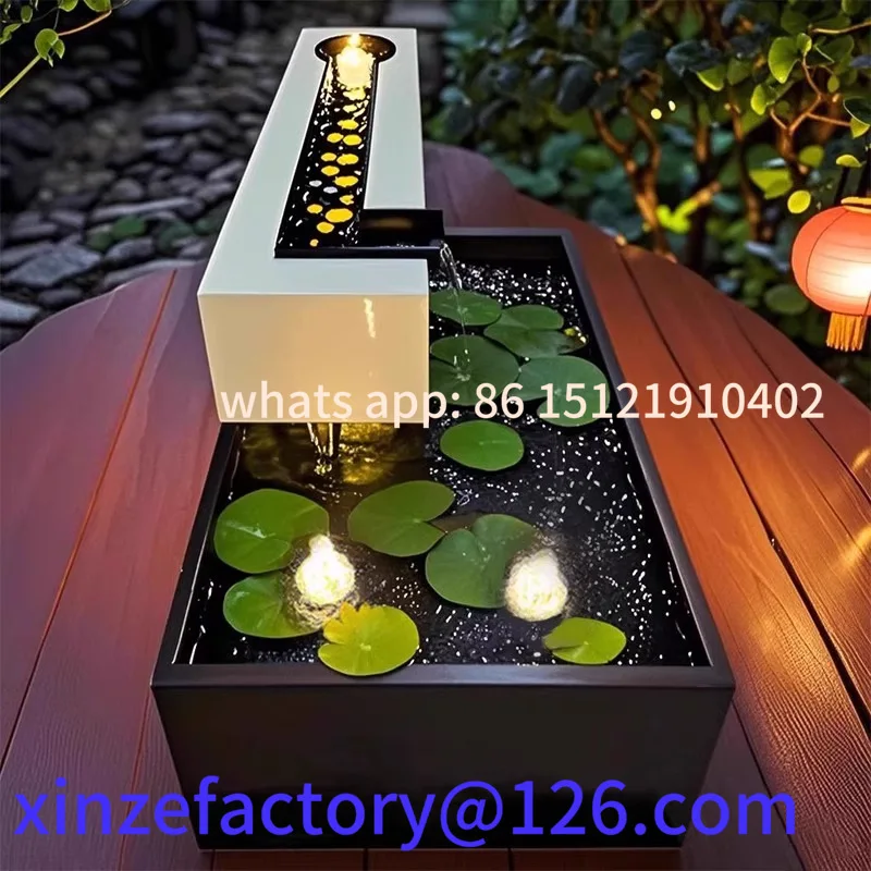 

Customizable stainless steel fish pond water feature flowing water ornament