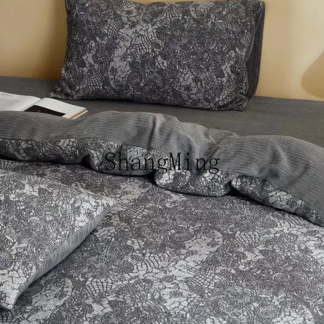 FG small floral pure cotton four-piece set thickened colored woven jacquard bed sheet quilt cover, simple and retro bedding