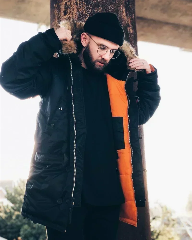 Plus Size Fur Hood Long Waterproof Pilot Windproof Air Force Winter Parka Thick Men Outwear Coat plus Size N3B Military Jacket