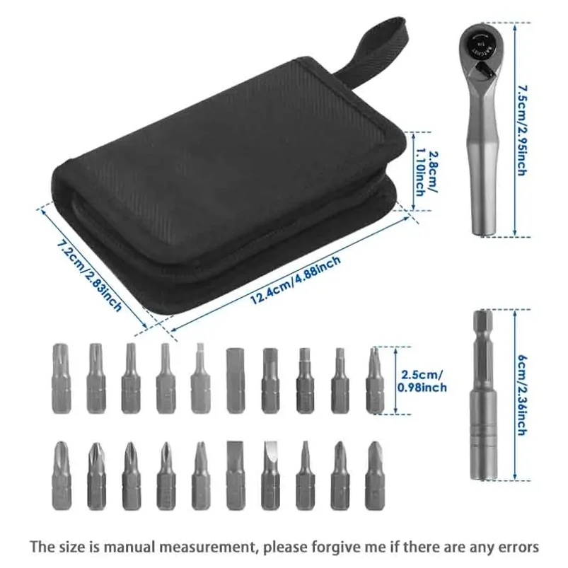 Ratchet Wrench Set 22 in 1 Multifunctional Right Angle Screwdriver Kit Small Mini Ratcheting Screwdriver Combination Set