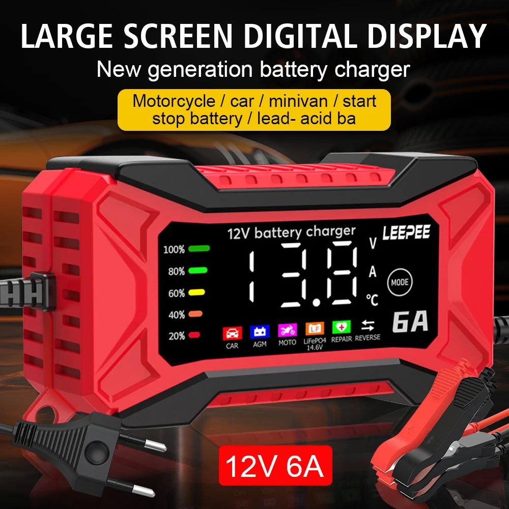 سيارة RV شاحنة مقطورة شاحن بطارية ذكي 12 فولت 6A الجهد كشف درجة الحرارة السيارات SUV دراجة نارية شاحنة نبض إصلاح #1