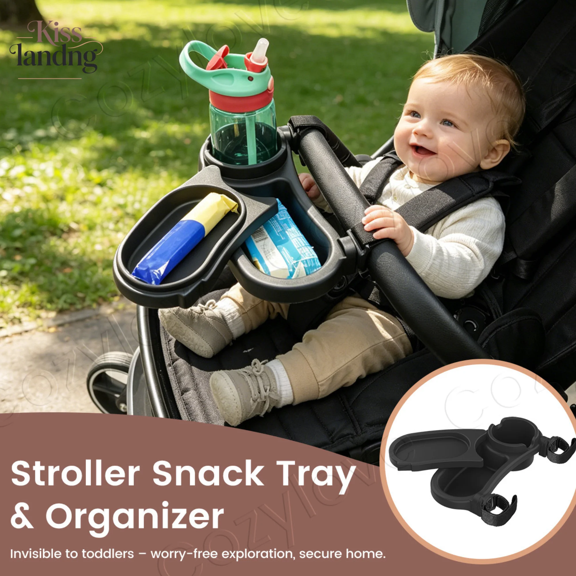3 in 1 Stroller Snack Tray with Cup Holder, Universal Detachable Baby Stroller Food Organizer Storage Tray for Toddler Snacks