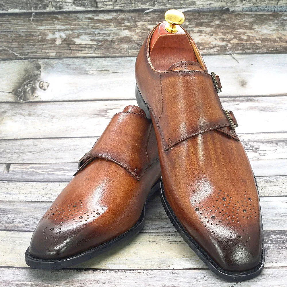 Double Monk Strap Oxford Shoes Mens Handmade Genuine Leather Buckle Men's Dress Shoes Formal Wedding Office for Men Footwear - Image 3